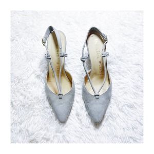 Prada VTG Suede Seafoam Green Gold Detail Sling-Back Heels SZ38.5